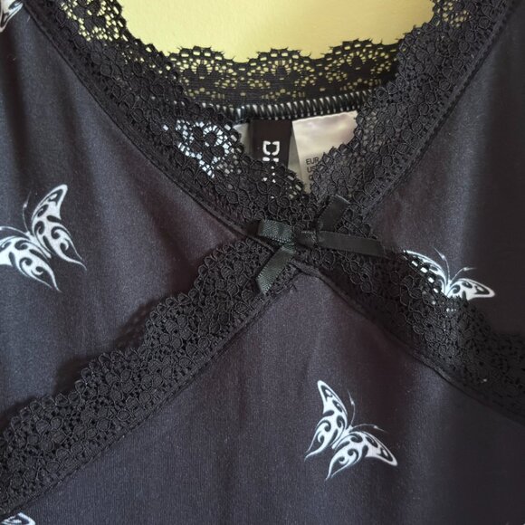 Ribbed lace-trimmed dress - Black/Butterflies - H&M - Size Small - Picture 3 of 8